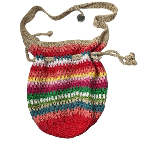 The Sak Bag Crochet  Drawstring Hobo Bucket Purse Hand Bag Rainbow Pride *READ* - Picture 1 of 10